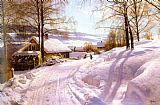 Peder Mork Monsted On The Snowy Path painting